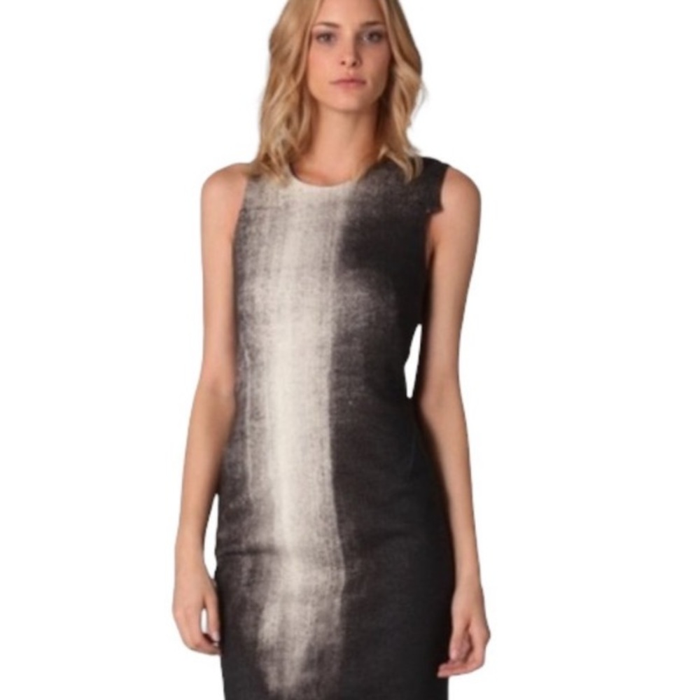 HELMUT LANG WOOL OMBRÉ ABYSS PRINT SLEEVELESS ASYMMETRICAL DRESS Grey Size 0